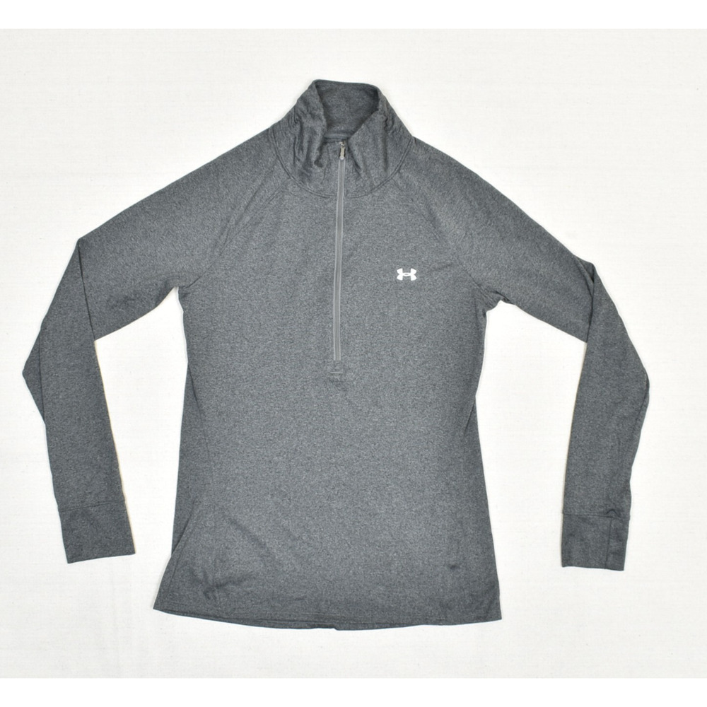 Under Armour Women's 1/4 Zip Pullover Sweatshirt Polyester Gray S Semi Fitted